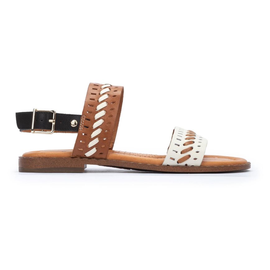 Women\'s Pikolinos ALGAR Flat Sandals Brown / White | NZ I29301A